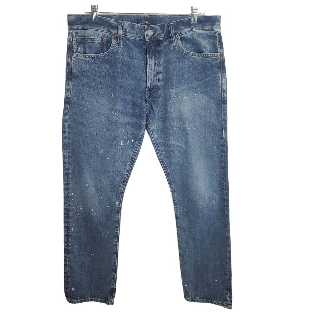 Polo Ralph Lauren‎ Varick Slim Straight Jeans 34x32 Actual 34x30 Paint Splatter